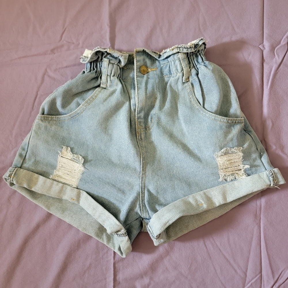High Waist Paper Bag Cutoff Shorts